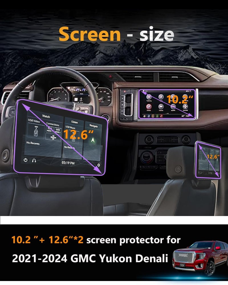 VIAROOM 3 Pack Screen Protector For GMC Yukon Denali 2021-2024,10.2" Infotainment Screen + 12.6" Rear Screen Tempered Glass Film For Yukon Denali 2024 2023 2022 Accessories - Image 2